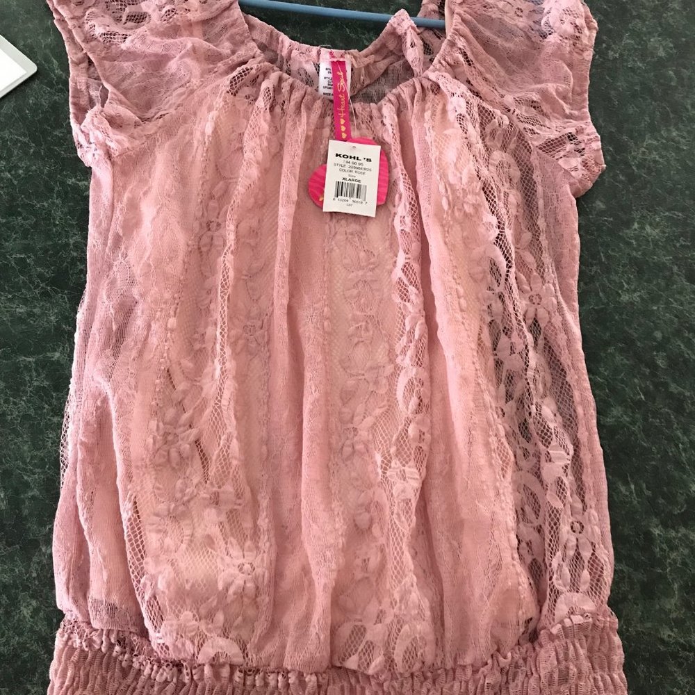 Heart & Soul Lacy Size XL / L Pink / Mauve Sleeveless Top w Matching Tank Top
